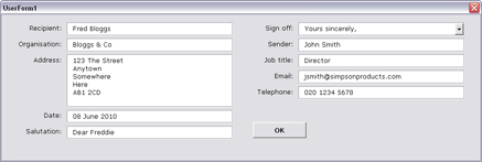 Letter dialogue filled in